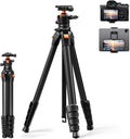 63" Aluminum Travel Tripod for Camera/Phone | 2.6lb Compact with Arca Ball Head, 22lb Max Load Heavy Duty for
