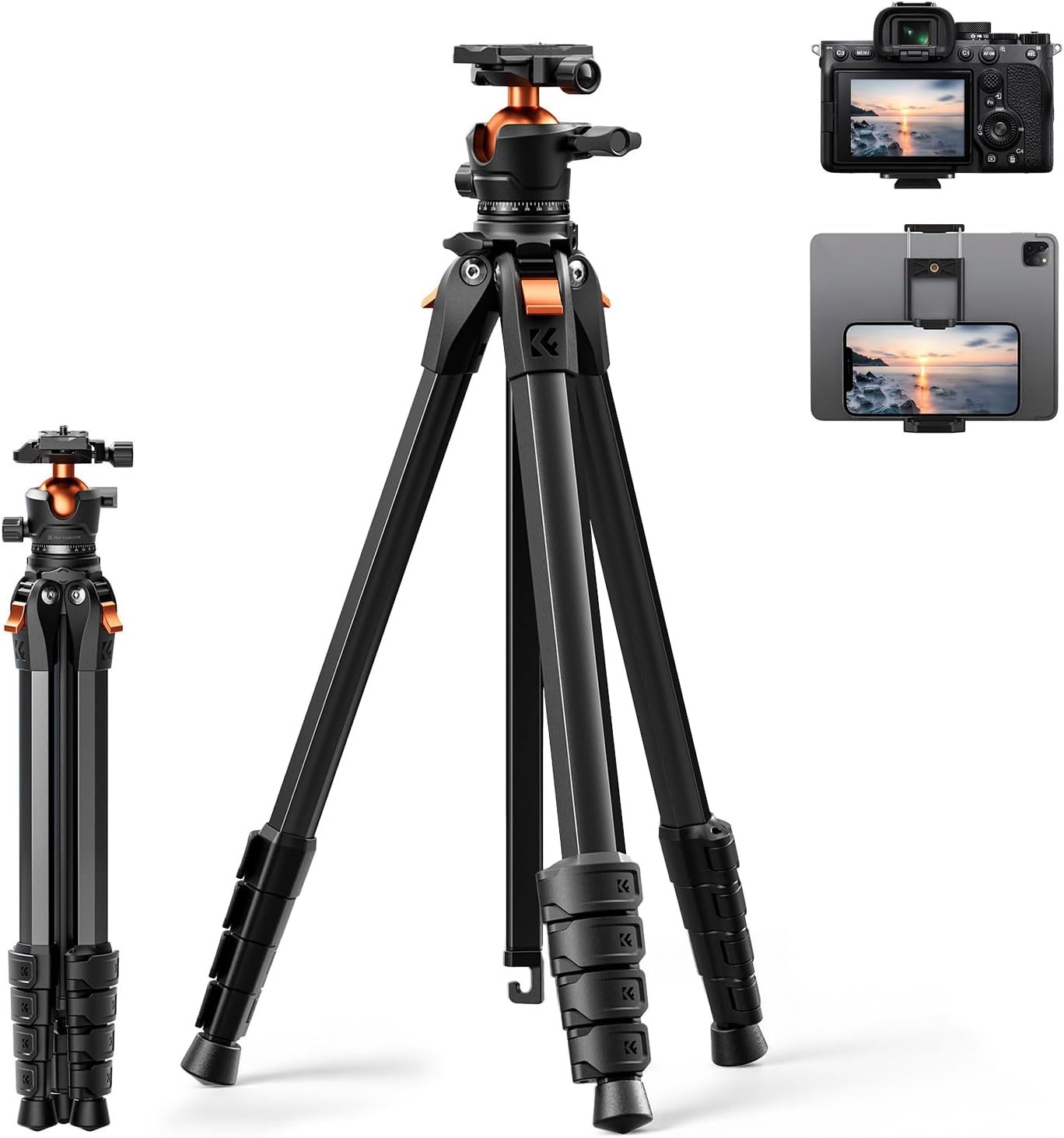 63" Aluminum Travel Tripod for Camera/Phone | 2.6lb Compact with Arca Ball Head, 22lb Max Load Heavy Duty for