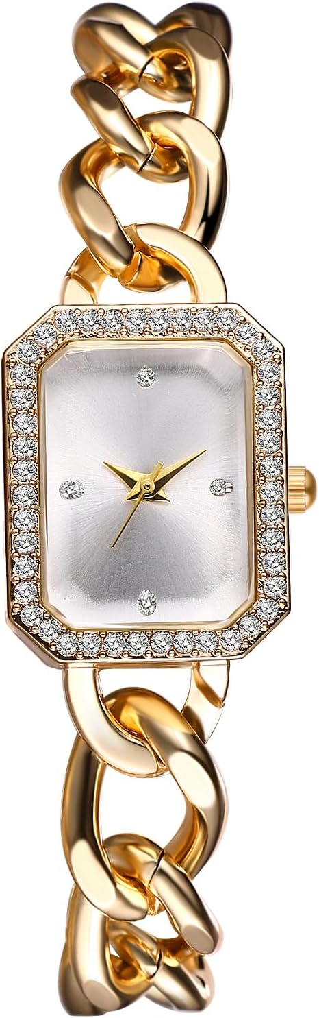 Women s Square Bracelet Watch: Quartz Analog Rhinestone-Encrusted Stainless Steel Detachable Strap Casual Business