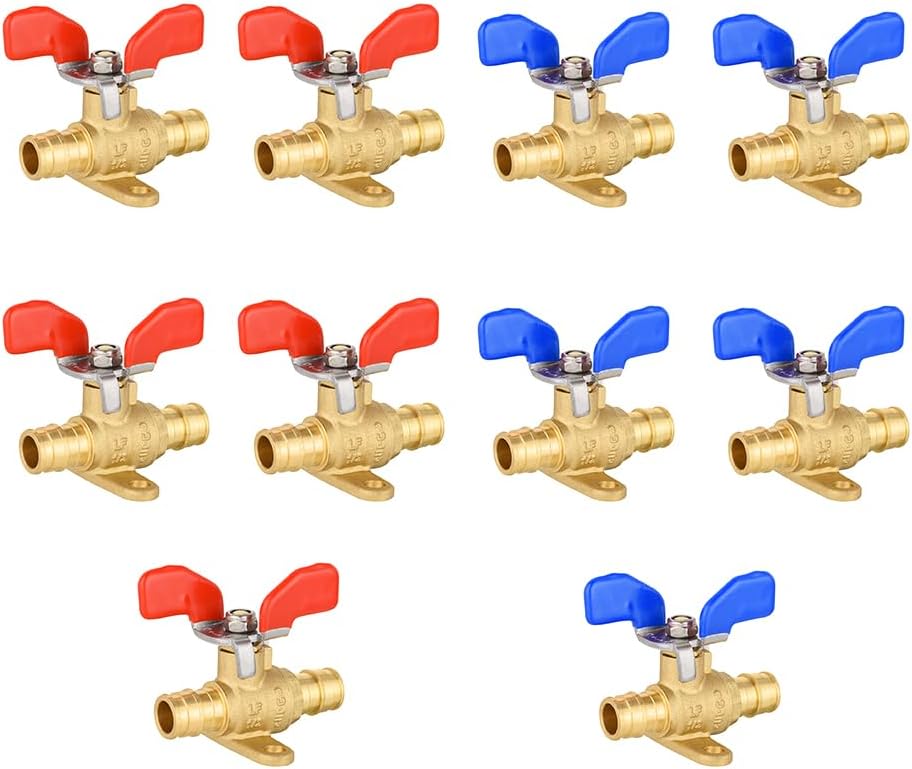 10Pcs EFIELD 1/2"Pex Ball Valve With Drop Ear,Butterfly Level(VALVE325-10)