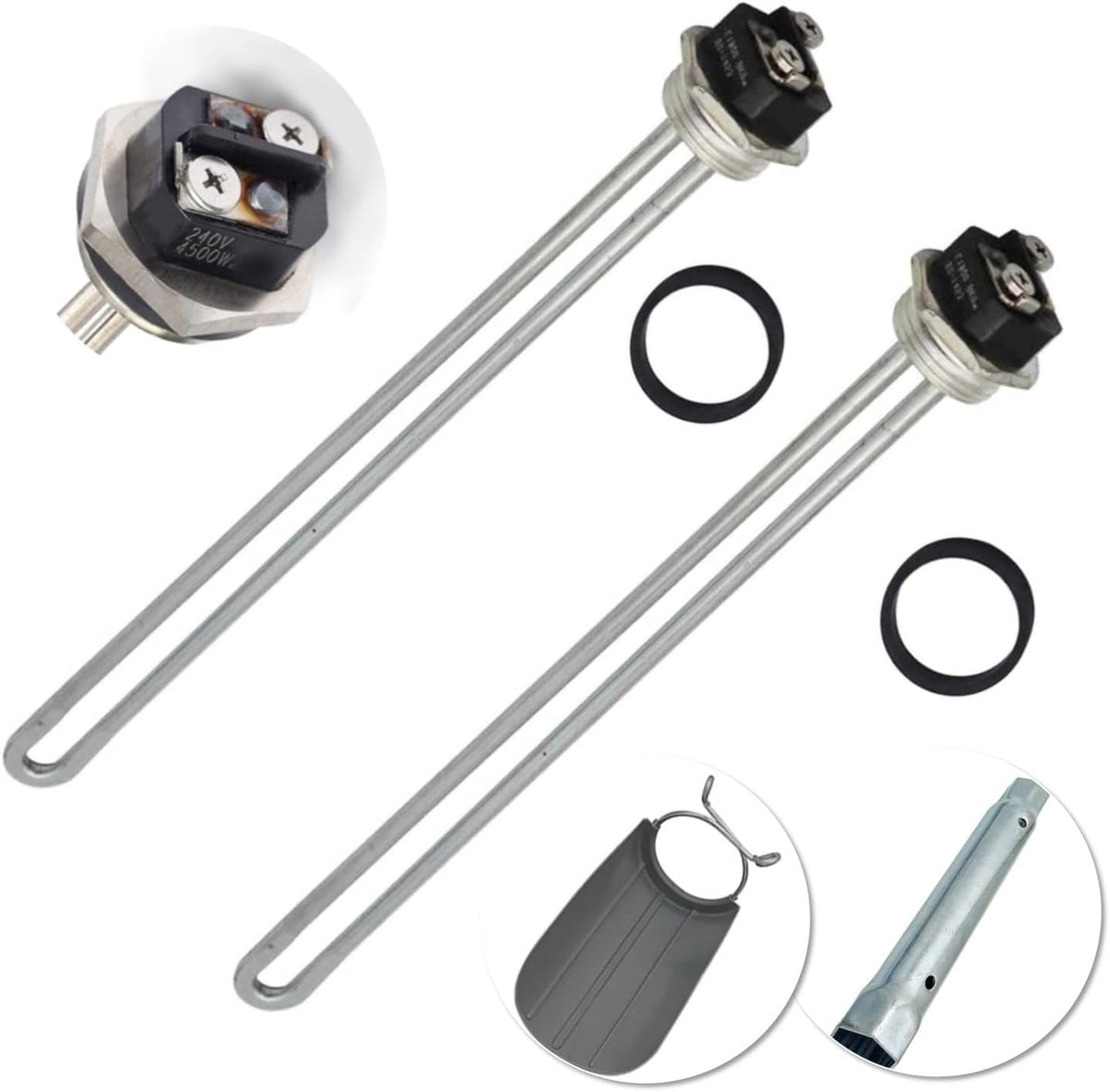 DROMIX Water Heater Elements, 2 PCs Pack 4500W/240V, the Pack Including Element Wrench and Quick Change Tool, Fits Most Models of Dual Element Eletrical Water Heaters