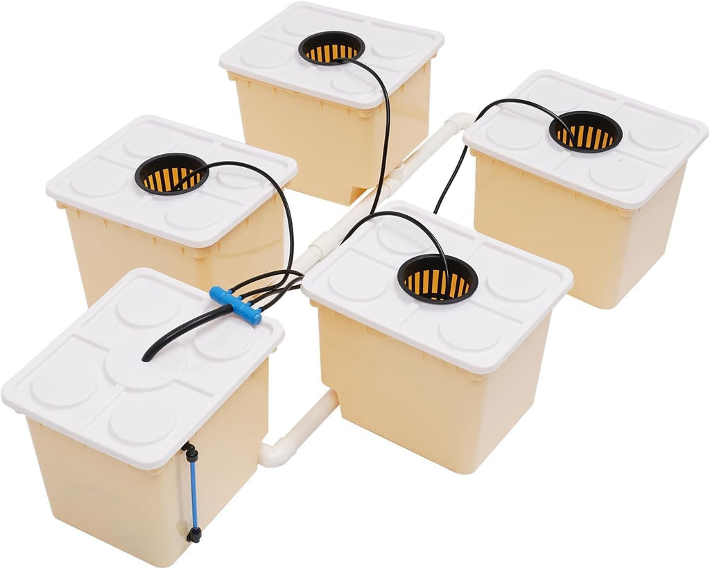 Hydroponics Growing System Kit 5 Box Deep Water Culture Hydroponic System Grow Kit w/Submerged Pump, 11L Large Dutch