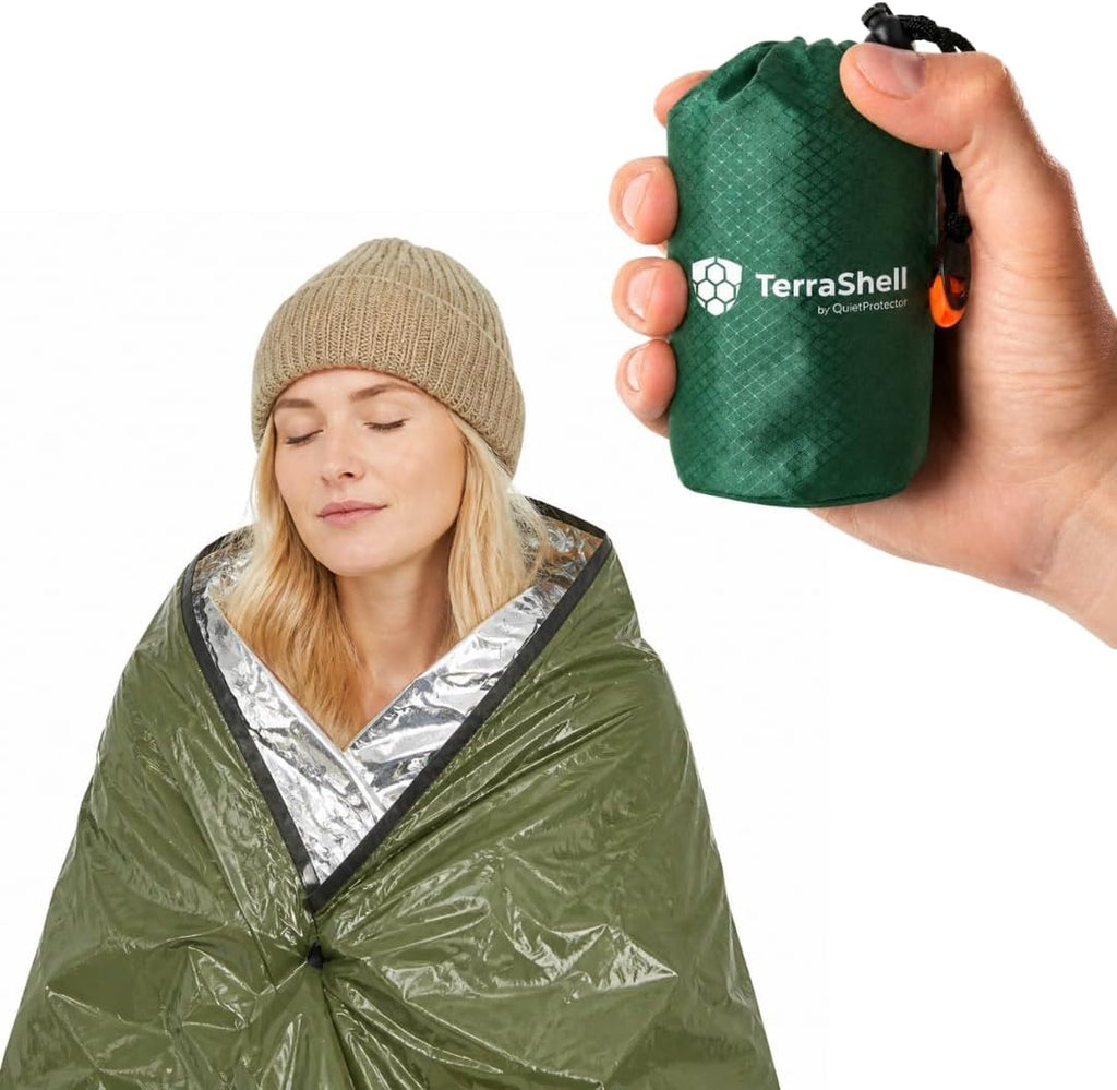 TerraShell Emergency Sleeping Bag, Survival Bivy Sack with Built-in Whistle, Waterproof Thermal Mylar Blanket