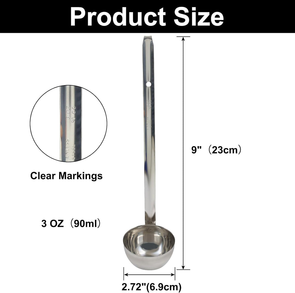 3 Oz Stainless Steel Ladle, 3 Pcs, 9" Long Handle Length