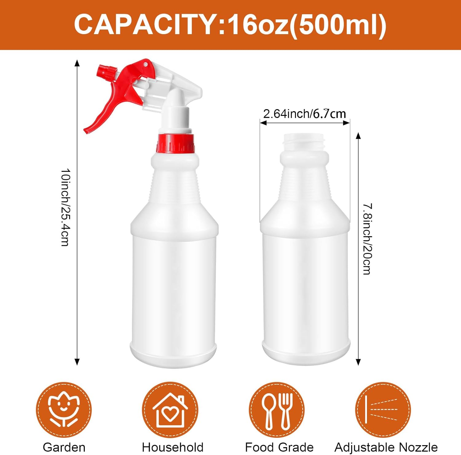 12 Pcs 16 Oz Plastic Spray Bottle, Adjustable Empty Reusable Sprayer for Cleaning, Planting, Water, Bathroom and