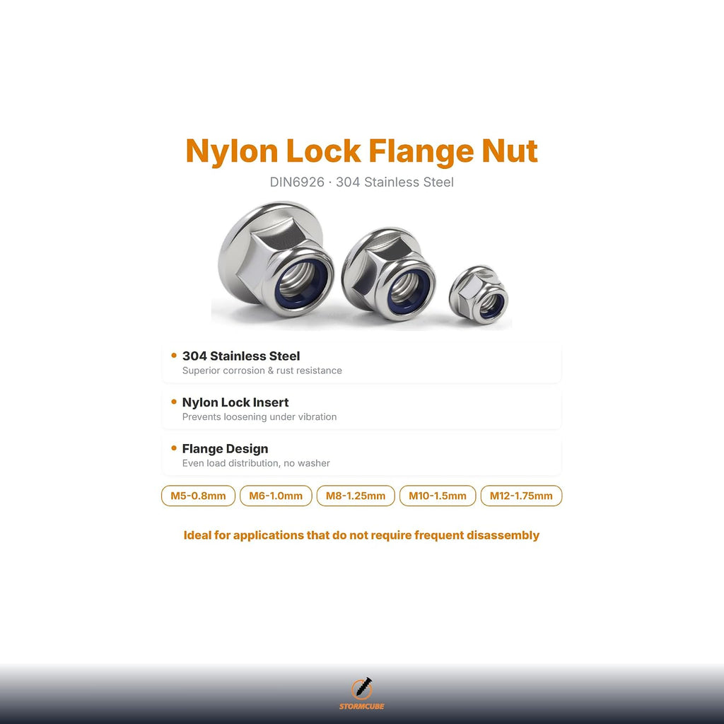 M5x0.8mm Nylon Flange Nut 50 Pack 304 SS hex Nylon Insert Flange Lock Nut