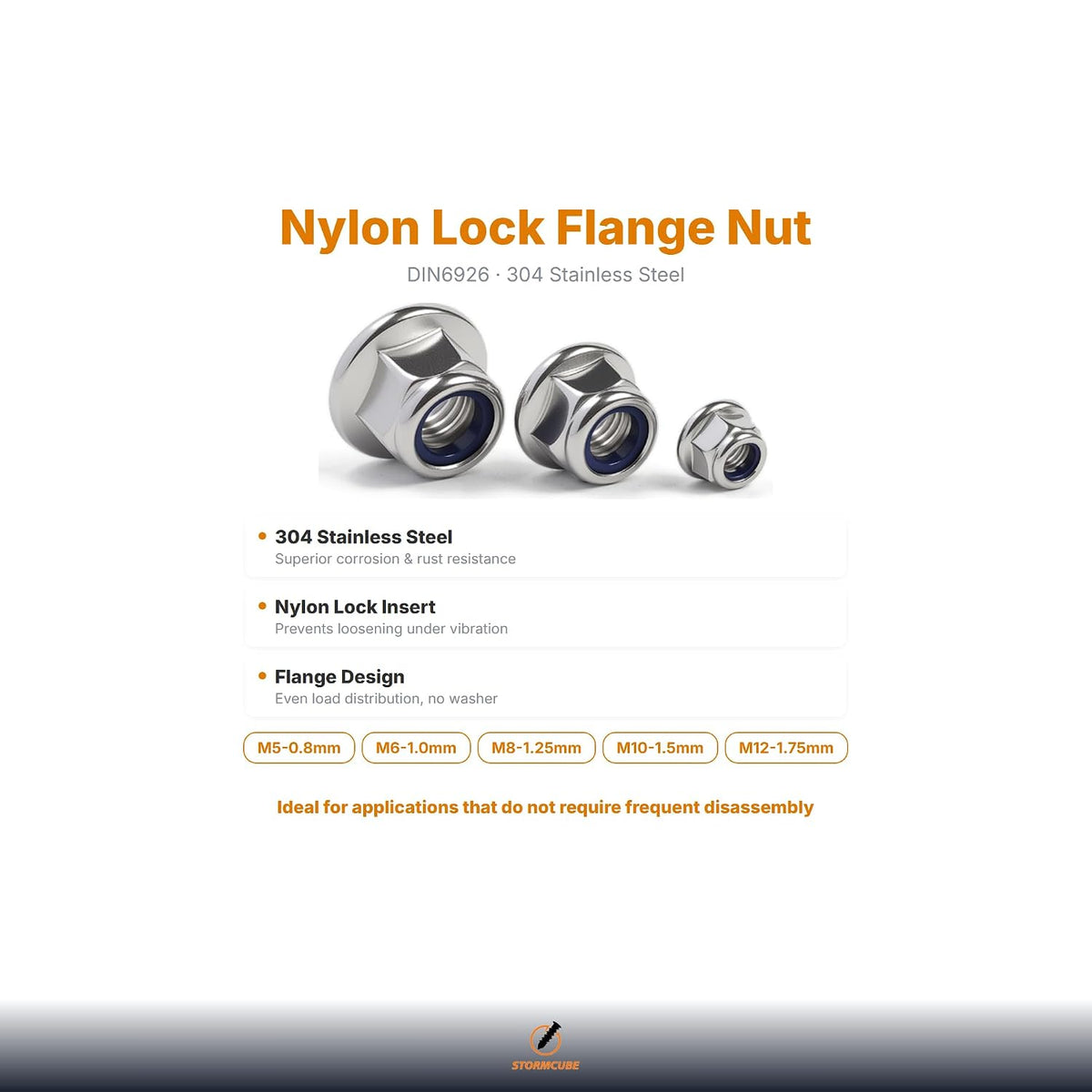 M5x0.8mm Nylon Flange Nut 50 Pack 304 SS hex Nylon Insert Flange Lock Nut