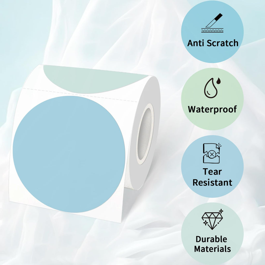 3 Inch Round Thermal Label Printer Stickers, Self-Adhesive Direct Thermal Labels Stickers, Waterproof/Perforation