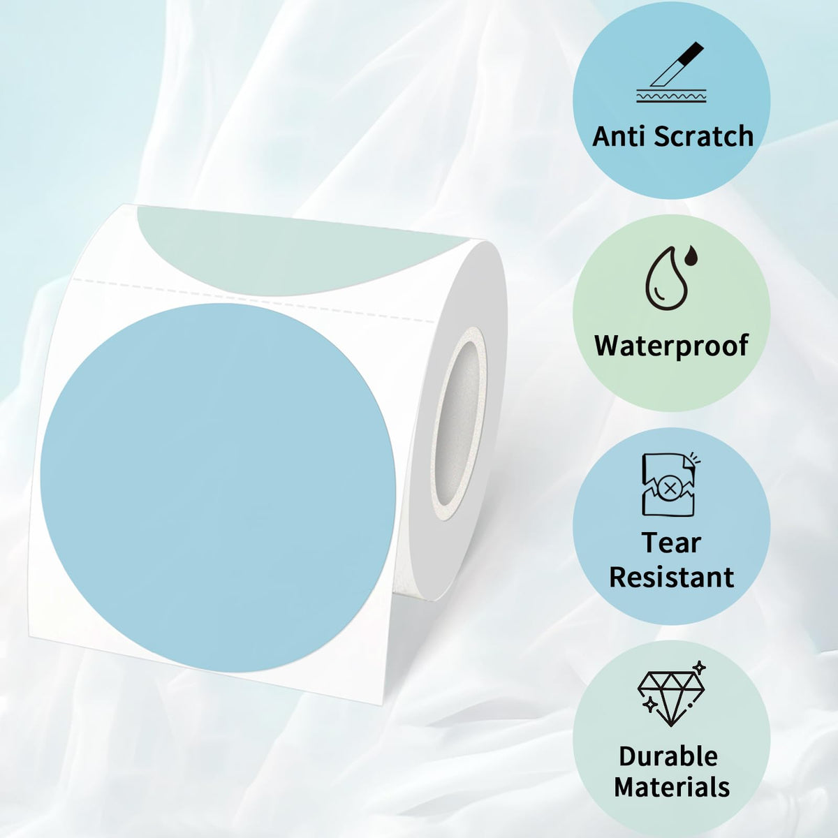 3 Inch Round Thermal Label Printer Stickers, Self-Adhesive Direct Thermal Labels Stickers, Waterproof/Perforation