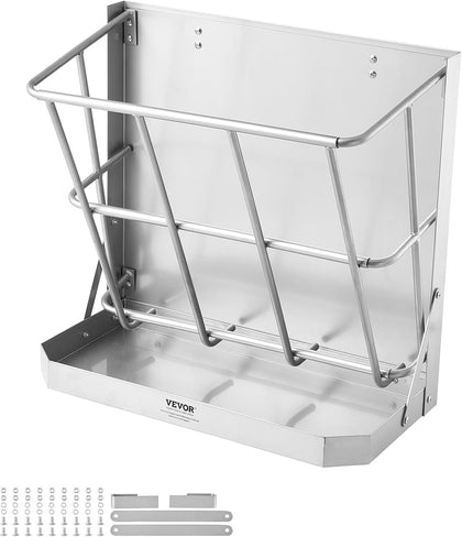 Wall Mounted Hay Rack, 18.5 Gallon Livestock Feeder with 2.5 Gallon Feed Tray, 2 in 1 Hay and Grain Feeder, Feeds up