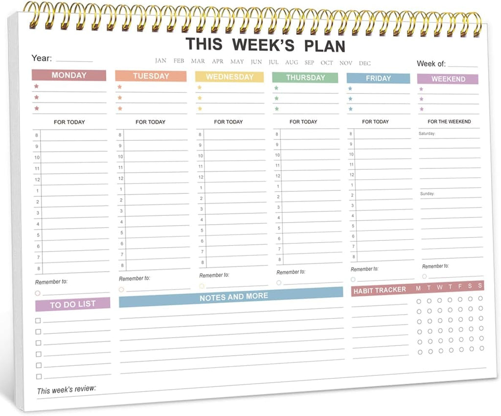 Undated Weekly Planner - 8.5" x 11" Undated Daily Productive Weekly To Do List Notepad for Home, Work, School