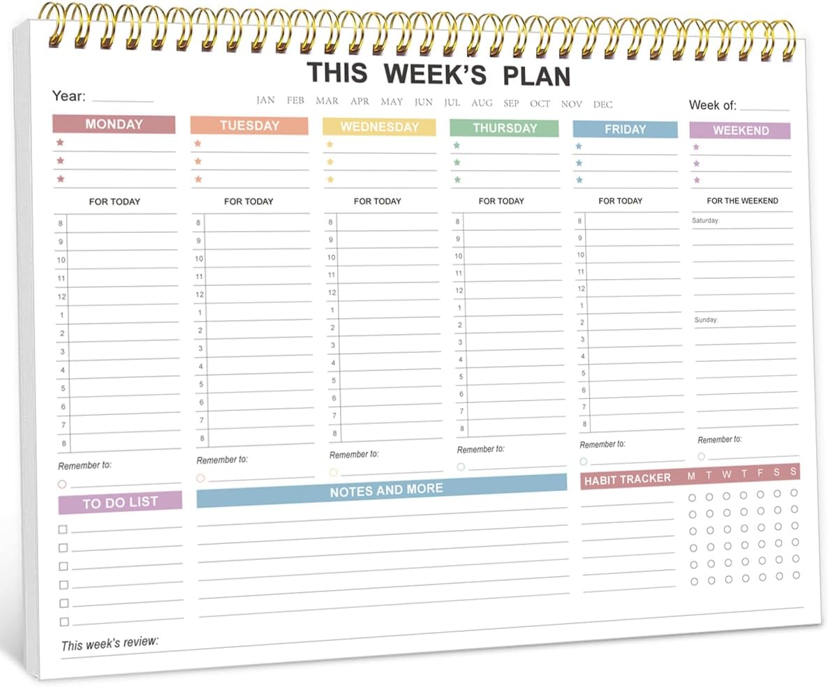 Undated Weekly Planner - 8.5" x 11" Undated Daily Productive Weekly To Do List Notepad for Home, Work, School