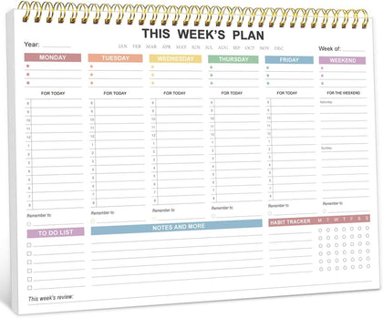 Undated Weekly Planner - 8.5" x 11" Undated Daily Productive Weekly To Do List Notepad for Home, Work, School