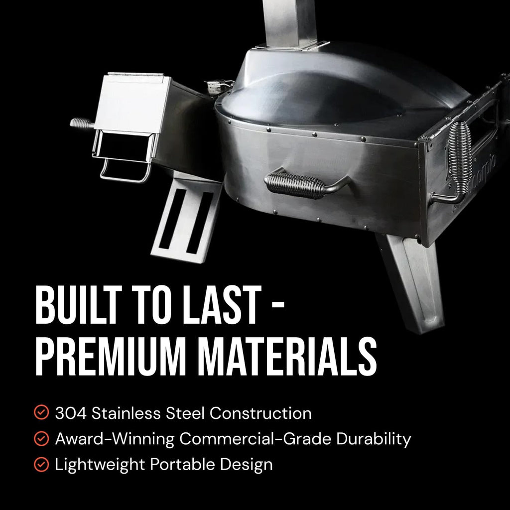Pizza Oven - Dual Fuel Wood & Propane Portable Outdoor Pizza Oven with 16” Rotating Stone - 90 Second Cook at