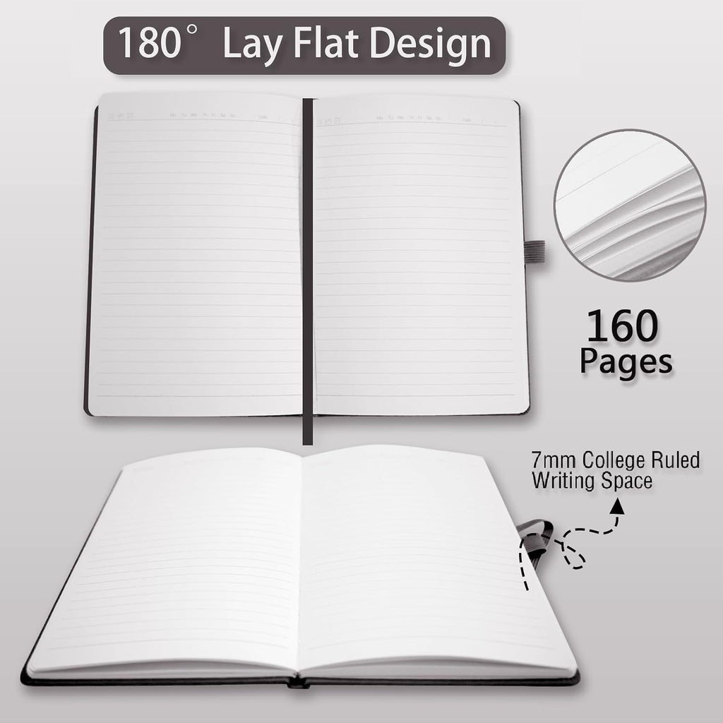Hardcover Notebooks, 6 Packs A5 Lined Journals Notebook for Writing 160 Pages, 8.2 x 5.5 inch, Black Classic Ruled