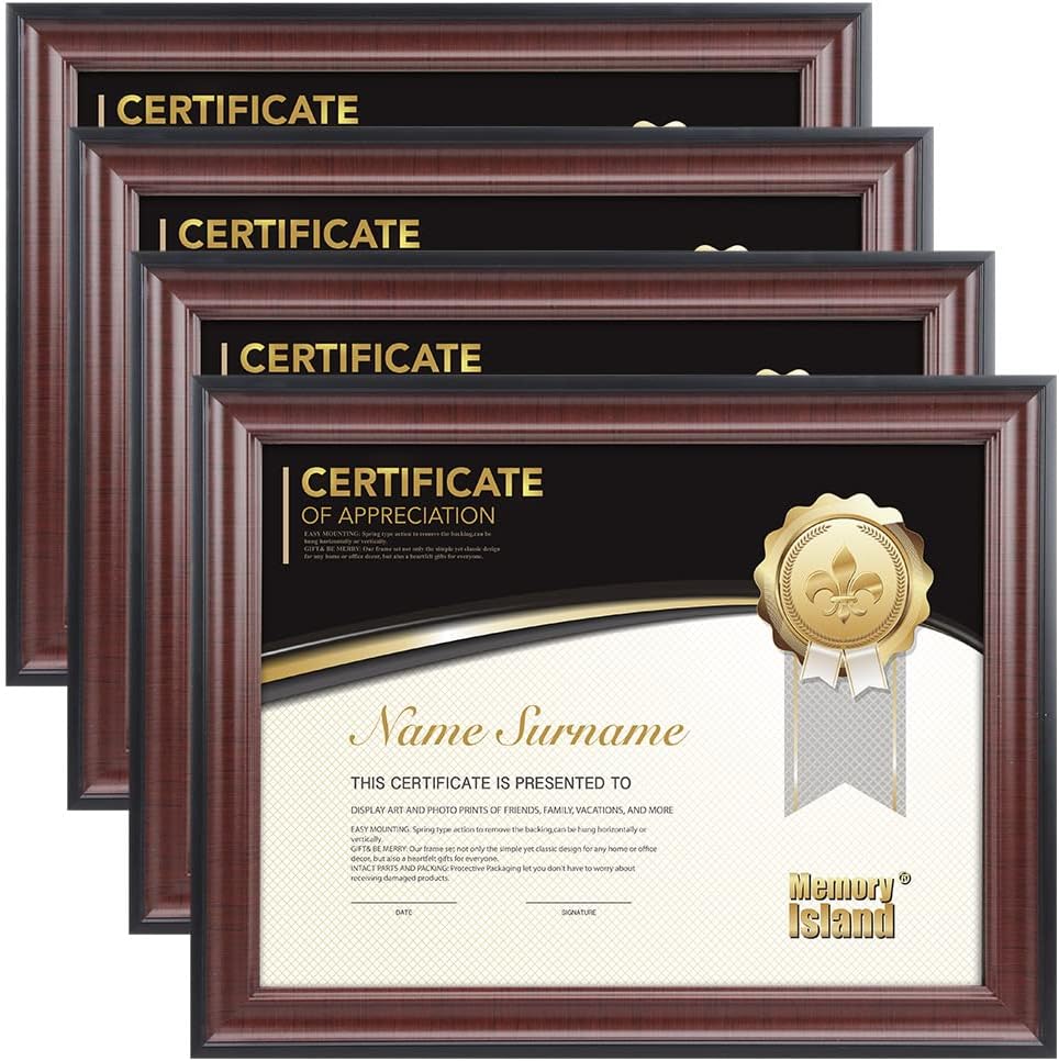 8.5x11 Document frames,Real Glass Fronts, 4 Pack Certificate Frames for Wall Or Tabletop Display,Diploma Frames For