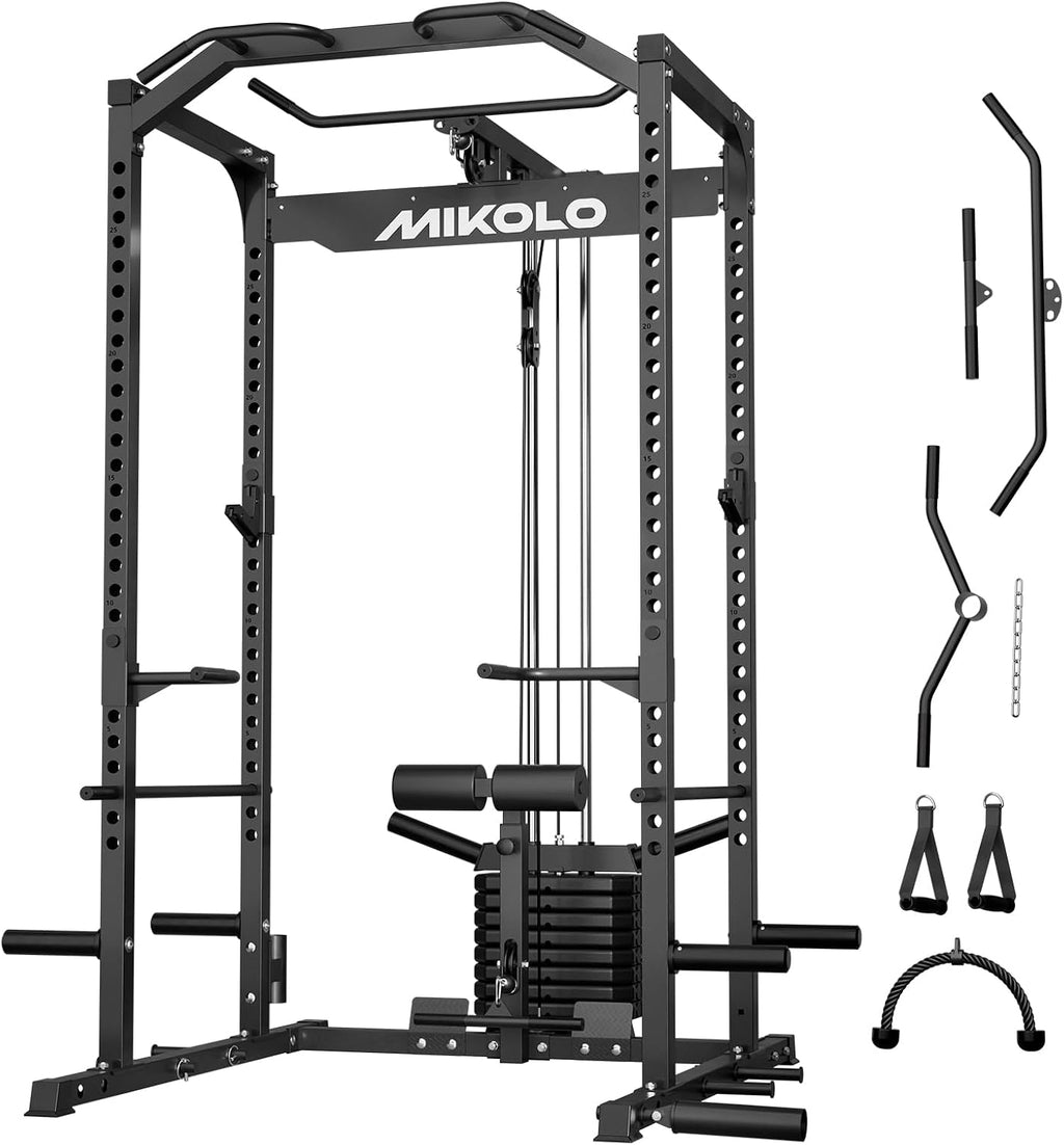 F4 2.0 Power Cage with Dual-Track Smooth Pulley System, 1200LBS Power Rack with Leg Hold-Down for Heavy LAT Pulldowns