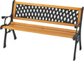 49.5" 3-Person Outdoor Bench with Lattice Pattern Backrest, 470 Lbs Capacity, Slatted Seat, Curved Armrests, Cast