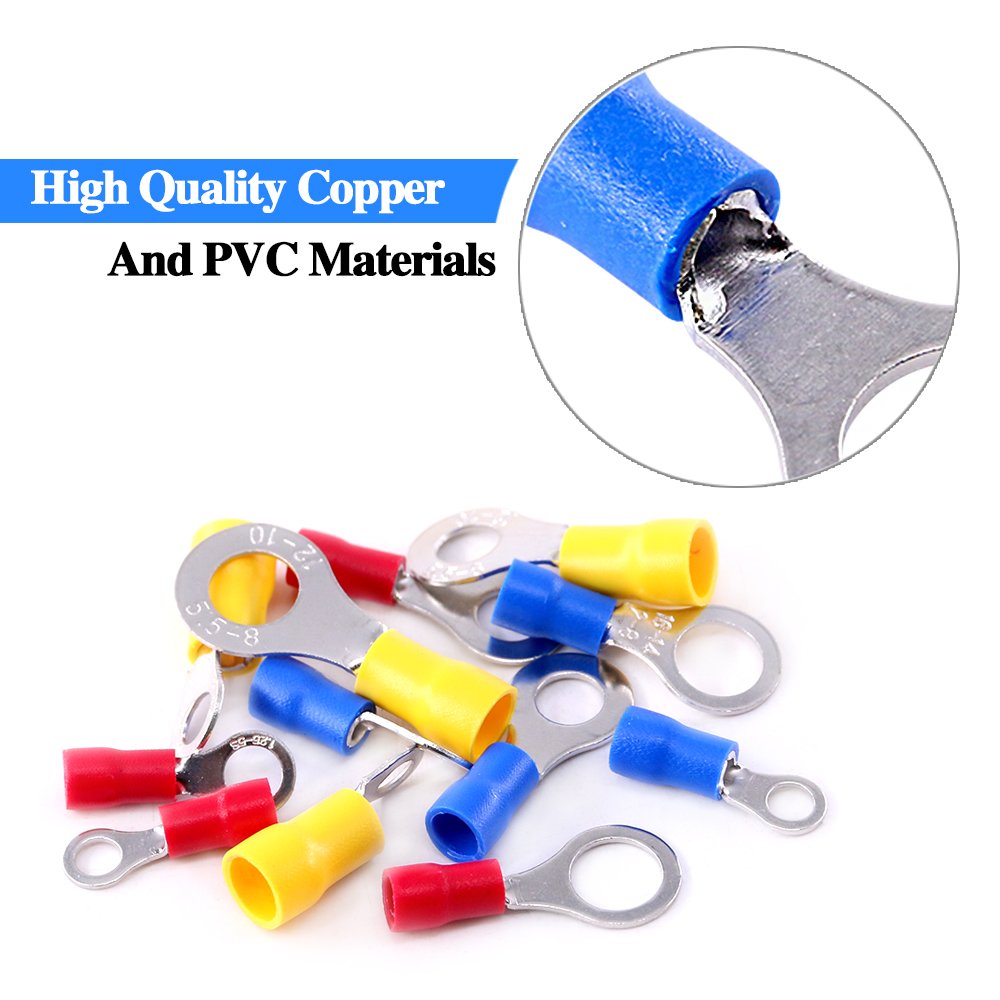 360pcs 22-16/16-14/12-10 Gauge Mixed Quick Disconnect Electrical Insulated M4 / 5/6 / 8 Ring Crimp Terminals