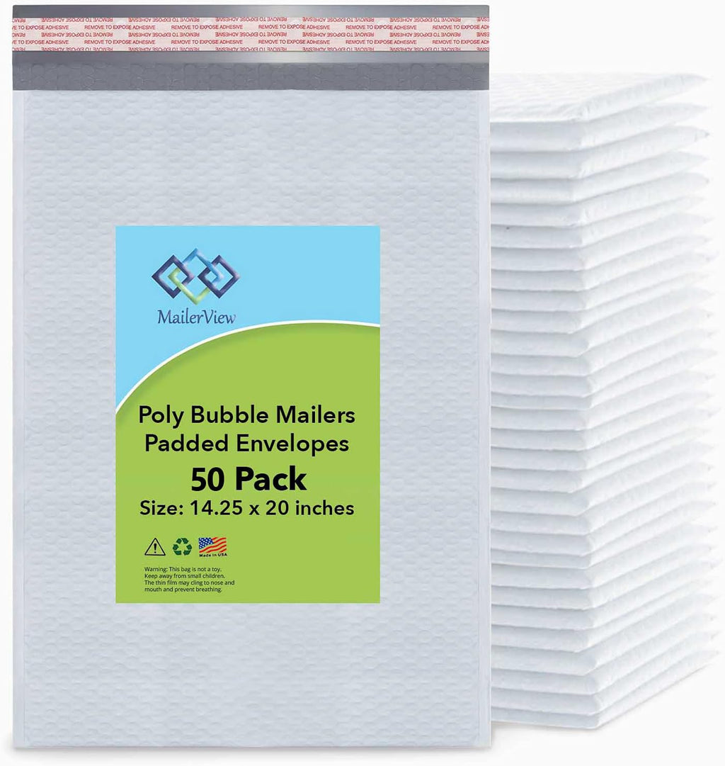 Bubble Mailers 14.25x20, Self Seal Poly Padded Envelopes #7, 50 Pack Bulk