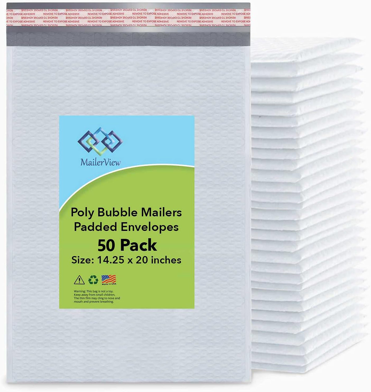 Bubble Mailers 14.25x20, Self Seal Poly Padded Envelopes #7, 50 Pack Bulk