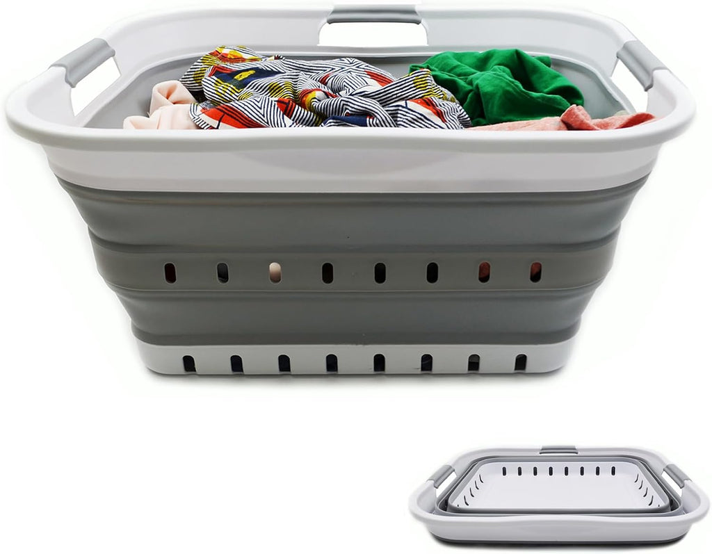 42L (11 gallon) Collapsible Plastic Laundry Basket - Foldable Pop Up Storage Container/Organizer - Space Saving