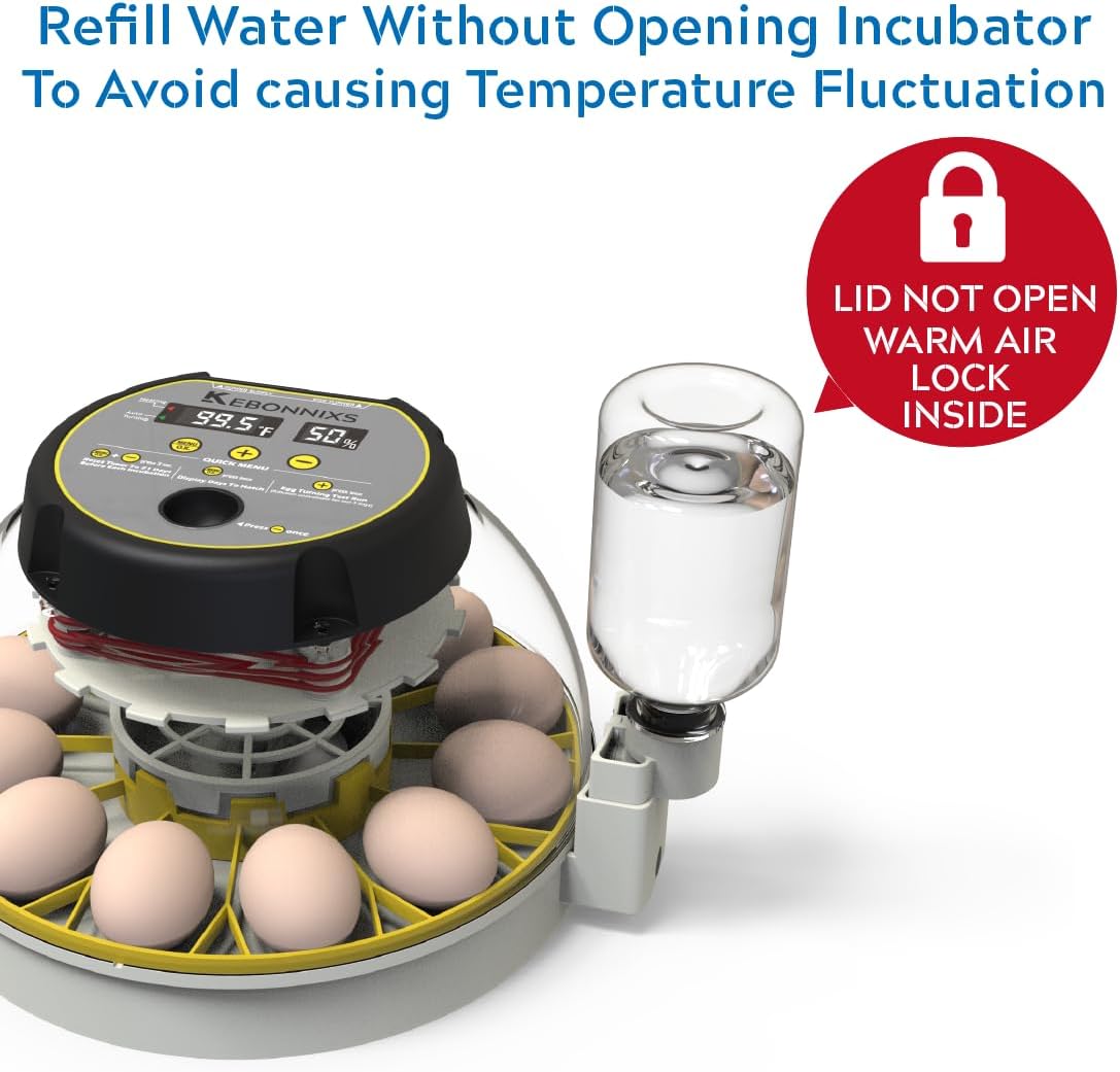 12 Egg Incubator with Humidity Display, Egg Candler, Automatic Egg Turner