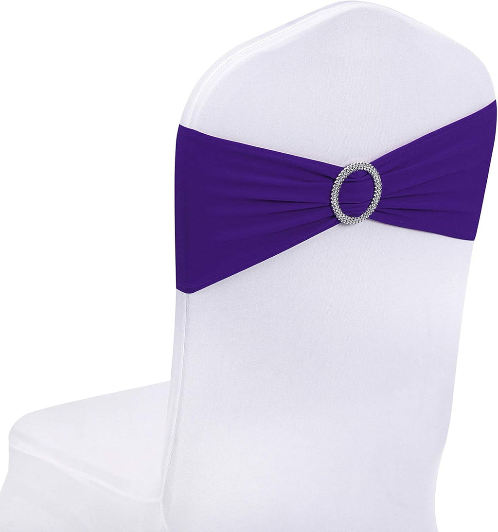 25pcs Purple Spandex Chair Sashes with Buckle Slider for Wedding, Party Decoration