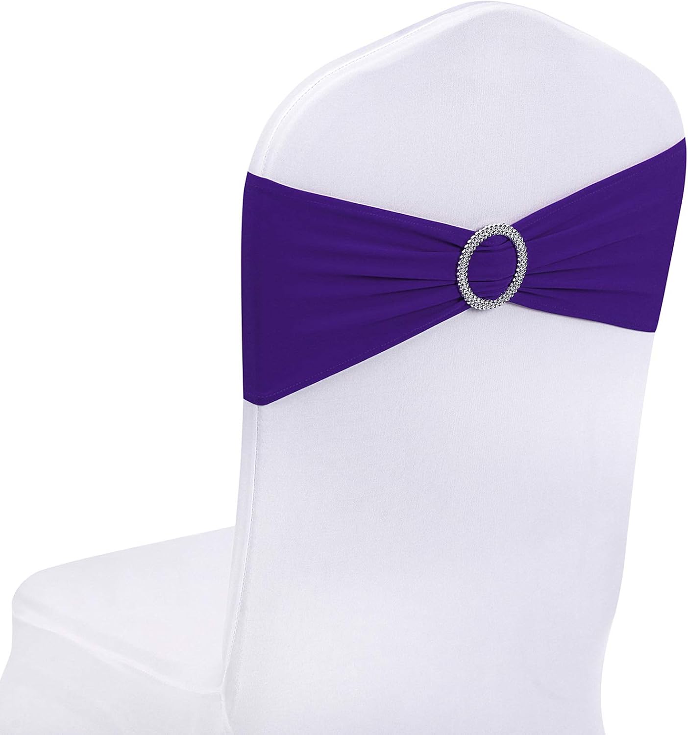 25pcs Purple Spandex Chair Sashes with Buckle Slider for Wedding, Party Decoration