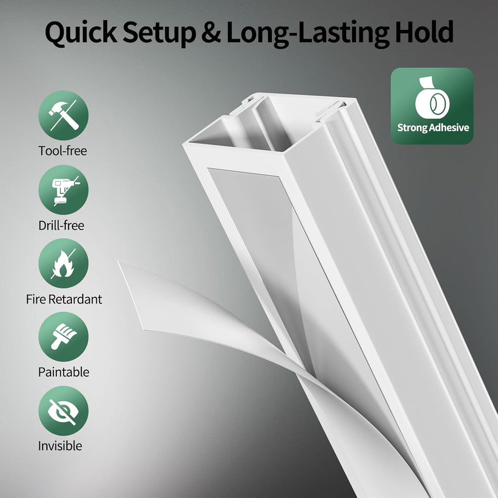 Cord Hider for TV on Wall, White, 212.6in, 15× L14.2in W0.59 H0.4in | Small Cord Covers for 1-2 Wires on Wall