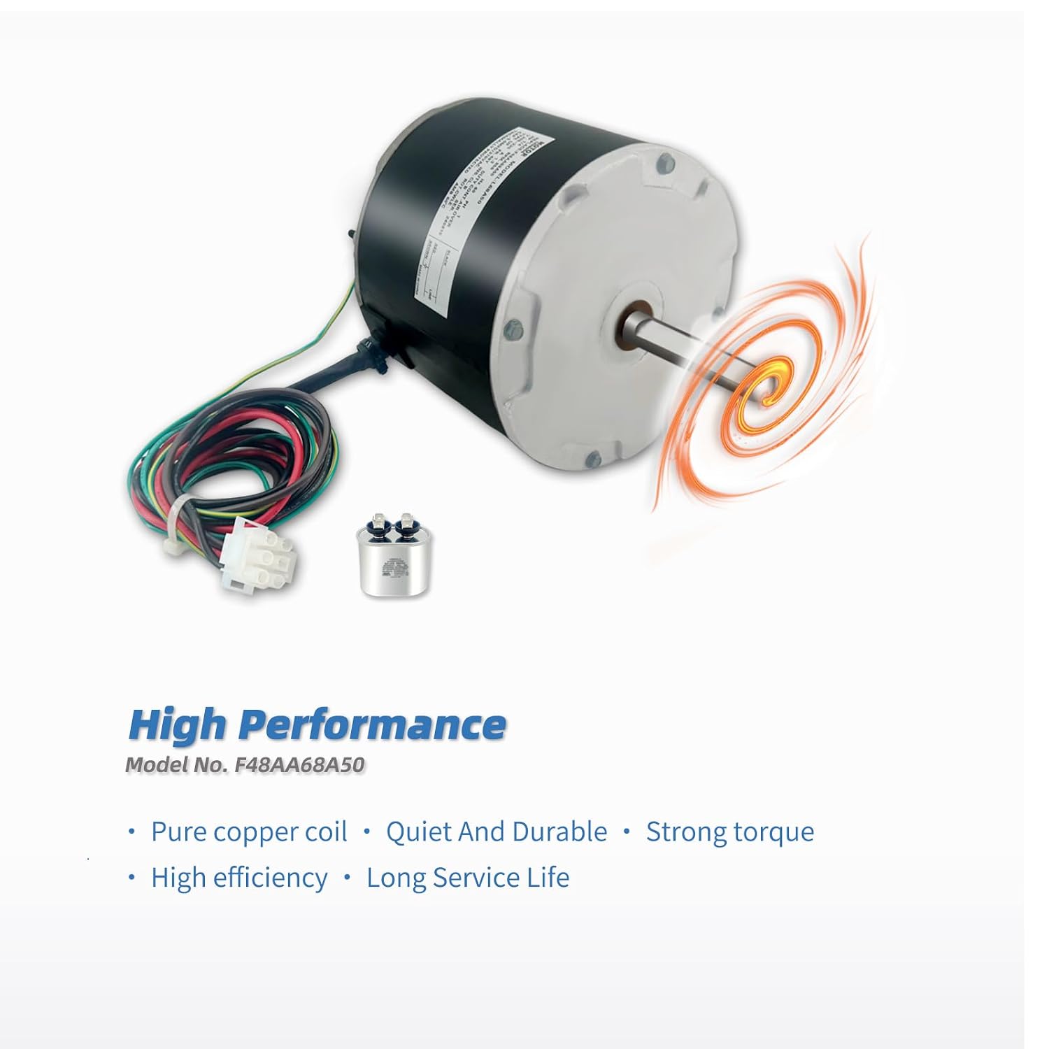 F48AA68A50 Condenser Fan Motor Replace for York, Coleman, GE, Genteq | Luxaire, Century A.O. Smith F48M27A50