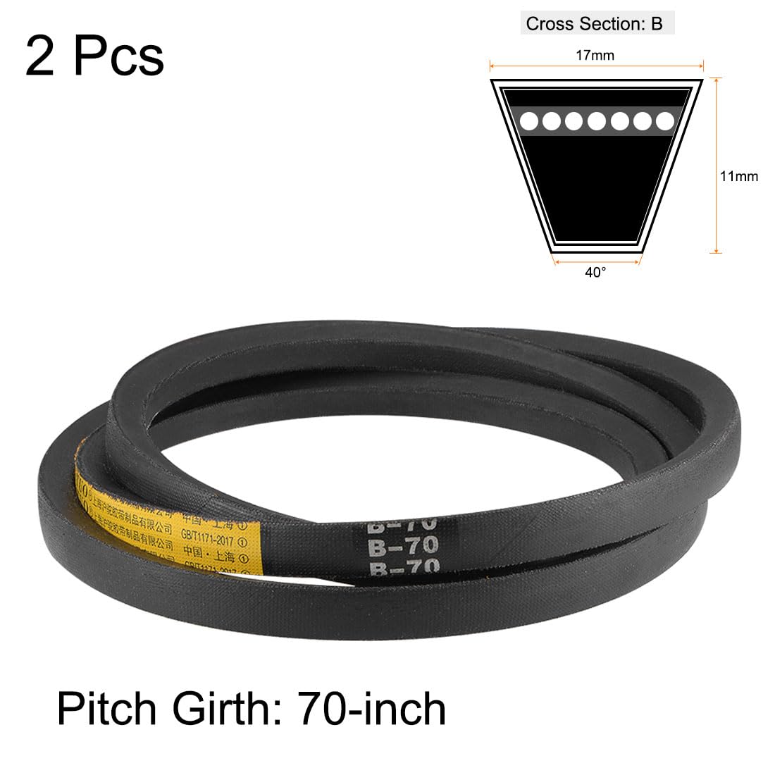 uxcell B70 V-Belts 70" Pitch Length, B-Section Rubber Drive Belt 2pcs