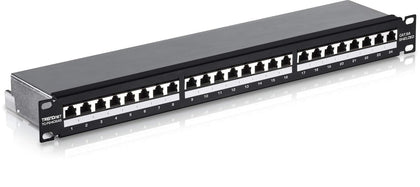 24-Port Cat6A Shielded Patch Panel, TC-P24C6AS | 1U 19" Metal Housing, 10G Ready,Cat5e,Cat6,Cat6A Compatible,Cable