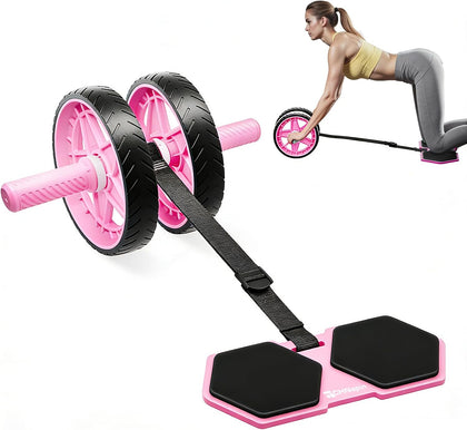 Double-Wheel Ab Roller for Core Training – Rebound Design with Adjustable Elastic Band, Silent Non-Slip Wheels