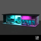 1/64 Neon Style LED Diorama Display Case for Model Car & Figures | Compatible with Hot Wheels Matchbox Mini GT
