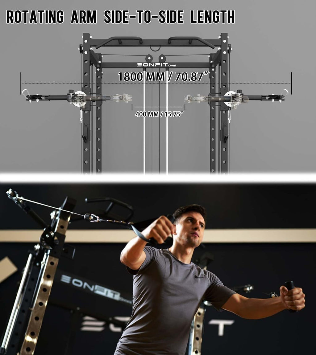 Eonfit E2 Power Rack, Squat Rack with Cable Crossover for Home Gym | Power cage with Pivot Arms Functional Trainer