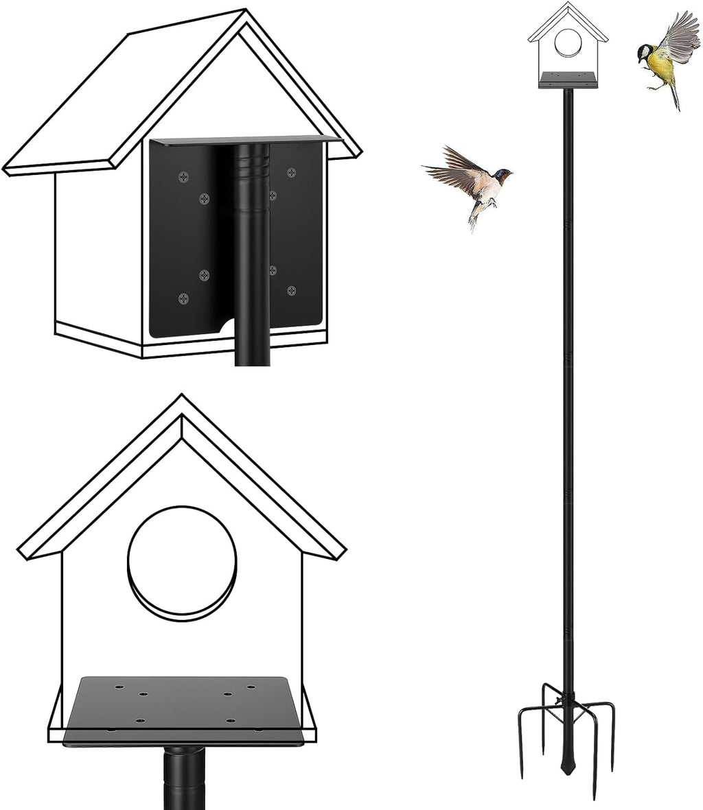68in Adjustable Bird Feeder Pole for Outdoors | With Stable 5 Prong Base, Heavy-Duty, Bluebird House Support Rod