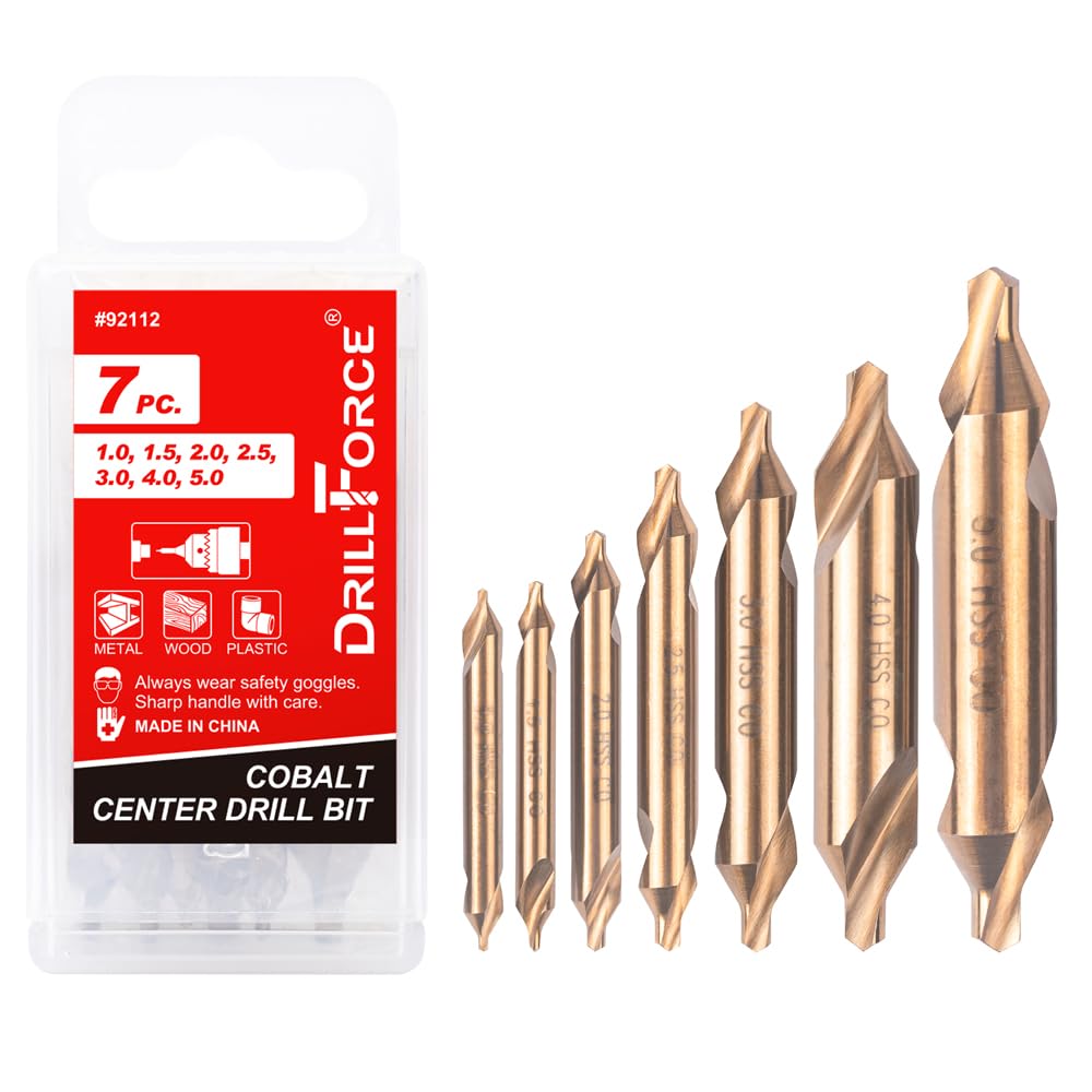 7PCS Cobalt Center Drill Bits Set, M35 High Speed Steel 60-Degree Angle Center Drill Bits Kit Countersink Tools for Lathe Metalworking Size 1.0 1.5 2.0 2.5 3.0 4.0 5.0