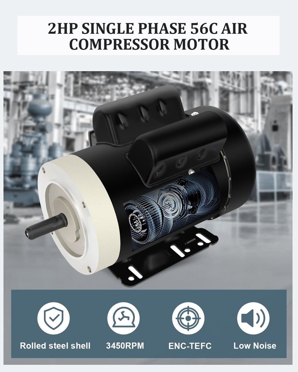 2HP General Electric Motor 3450RPM Single Phase 56C 115V/230V TEFC