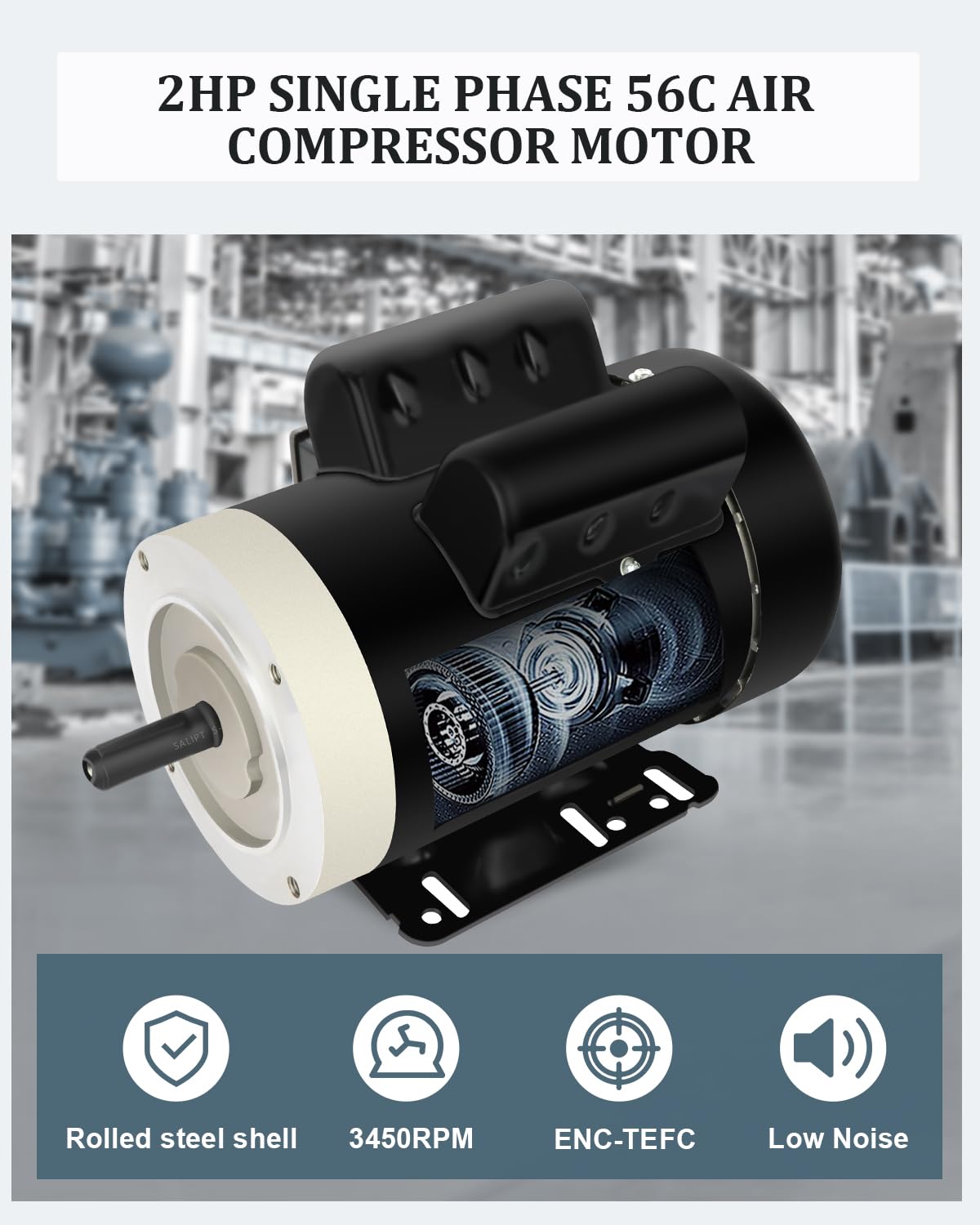 2HP General Electric Motor 3450RPM Single Phase 56C 115V/230V TEFC