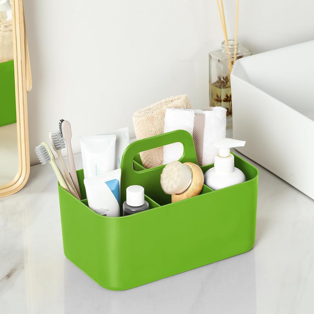 Multiuse Caddy Organizer with Handle, Portable Divided Plastic Tote Bin - Art Craft, Stationary Pen Marker Crayons
