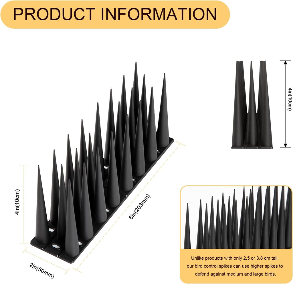 Bird Spikes Pigeon Outdoor Spikes for Cat Keep Birds Raccoon Woodpecker Away Covers 4 Feet(1.2m), Black