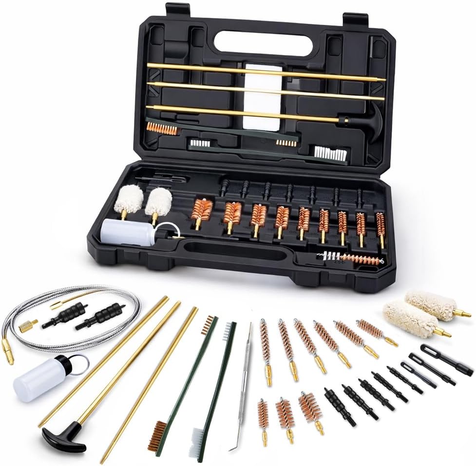 Gun Cleaning Kit Universal Supplies for Rifle Pistol Shotgun with Portable Carrying Case for 12Ga 20Ga .22 5.56mm