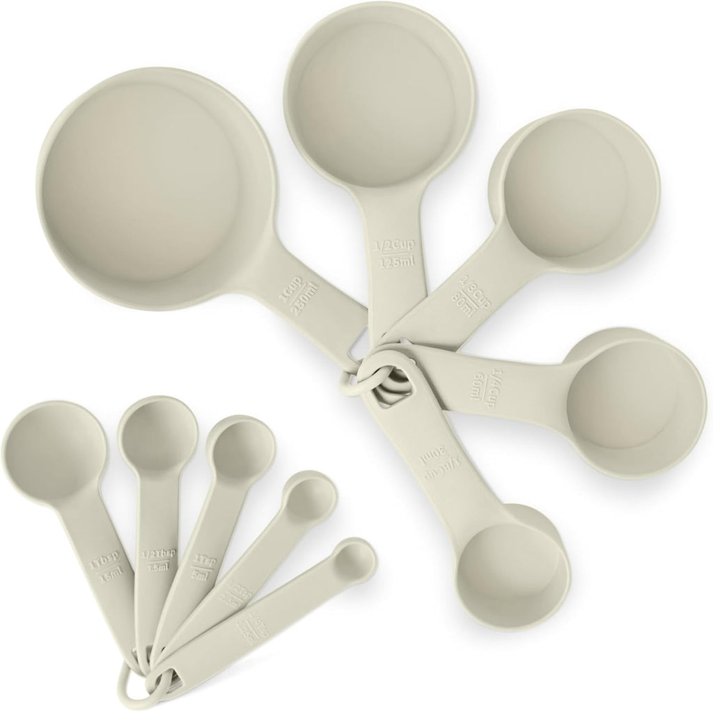 Measuring Cups and Spoons, 10-Piece Set, Food-Grade Plastic, Dishwasher-Safe, Linen Gray