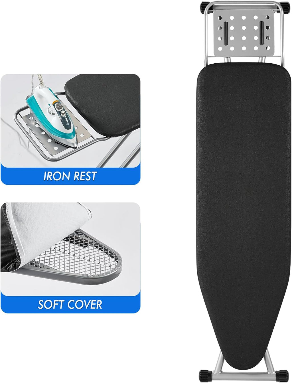 Full Size Ironing Board, Sturdy Frame, Heat Resistant Cover, Iron Rest | Stable Steel Construction, Wide Ironing