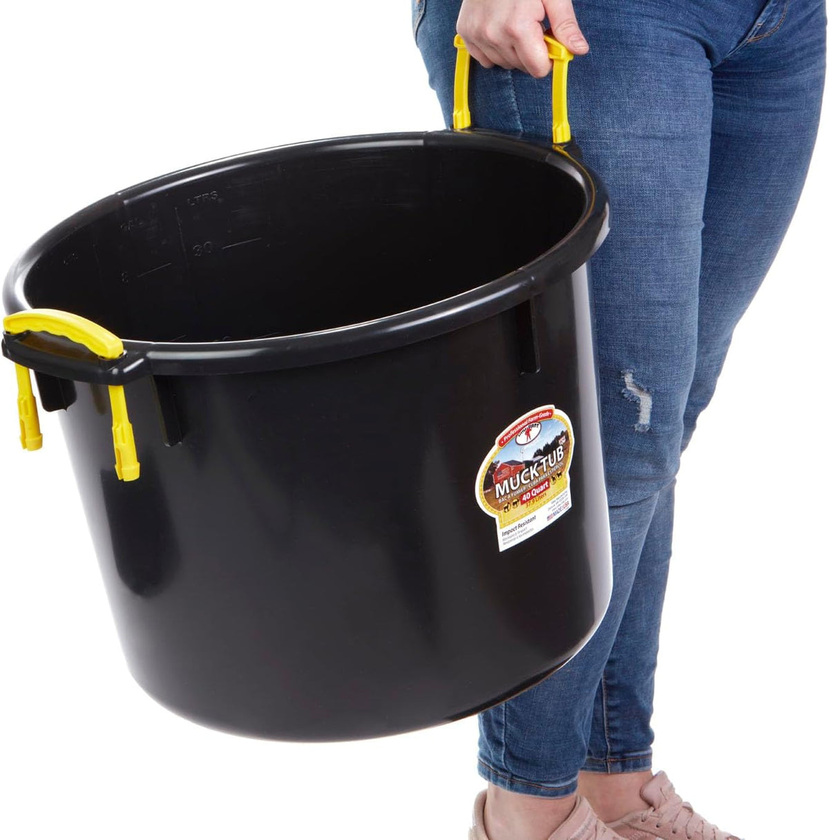 Plastic Muck Tub | Durable & Versatile Utility Bucket with Handles | Muck Bucket | Durable Handles | 40 Quart | Black
