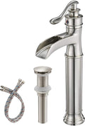 Waterfall Vessel Sink Faucet Brushed Nickel Single Handle 1 Hole