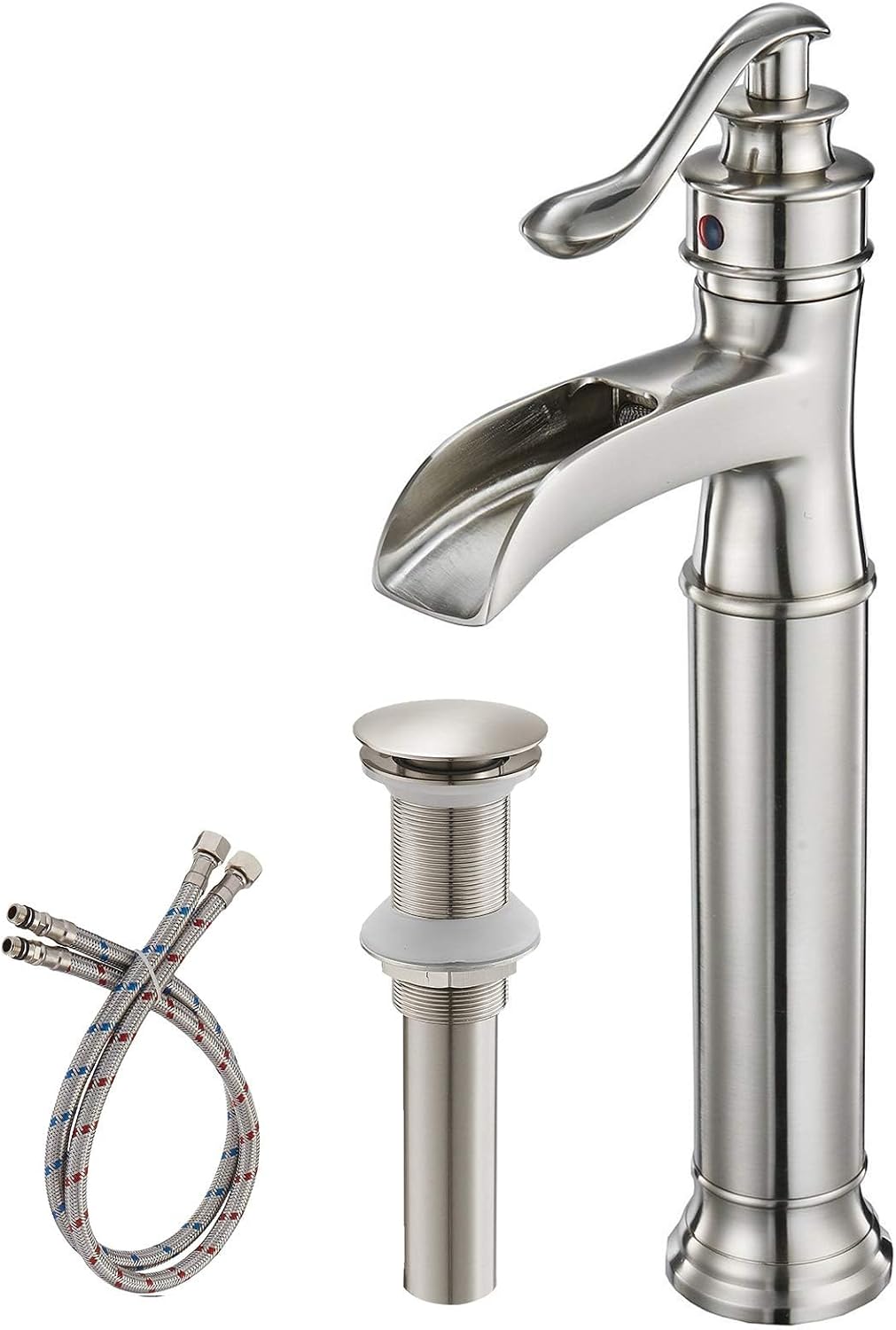 Waterfall Vessel Sink Faucet Brushed Nickel Single Handle 1 Hole