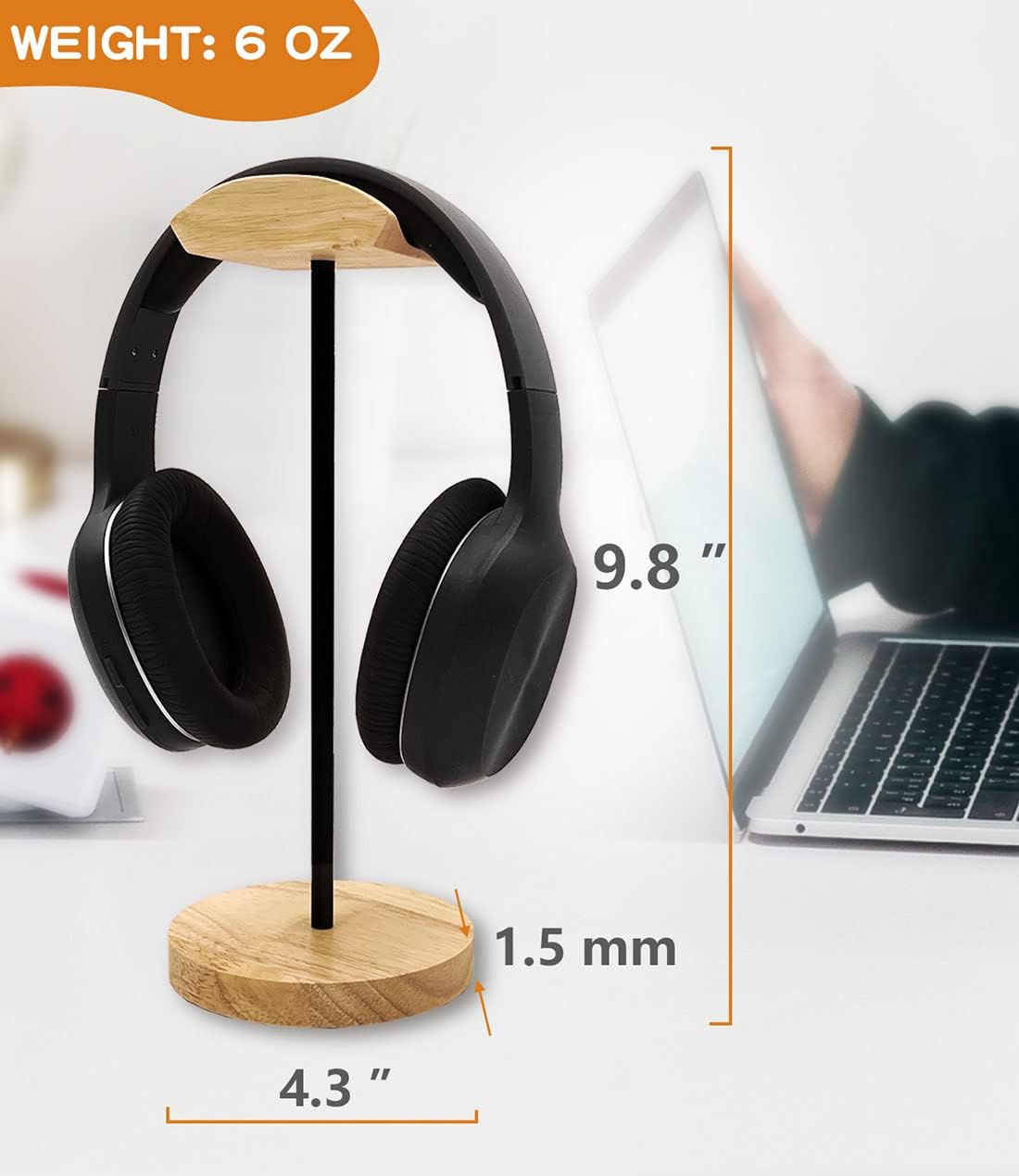 Headphone Stand Nature Wood & Metal Headset Hanger Mount Hook Gaming Holder Desktop Earphone Artful Functional