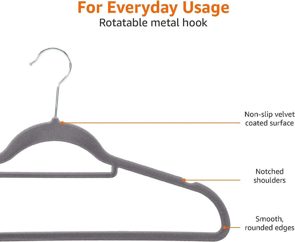 Space Saving Heavy Duty Non-Slip Velvet Suit Hangers with Horizontal Tie Bar, Sturdy for Clothes Organization and